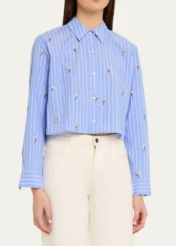 L'AgenceCosette Sequined Button-Front Crop Shirt