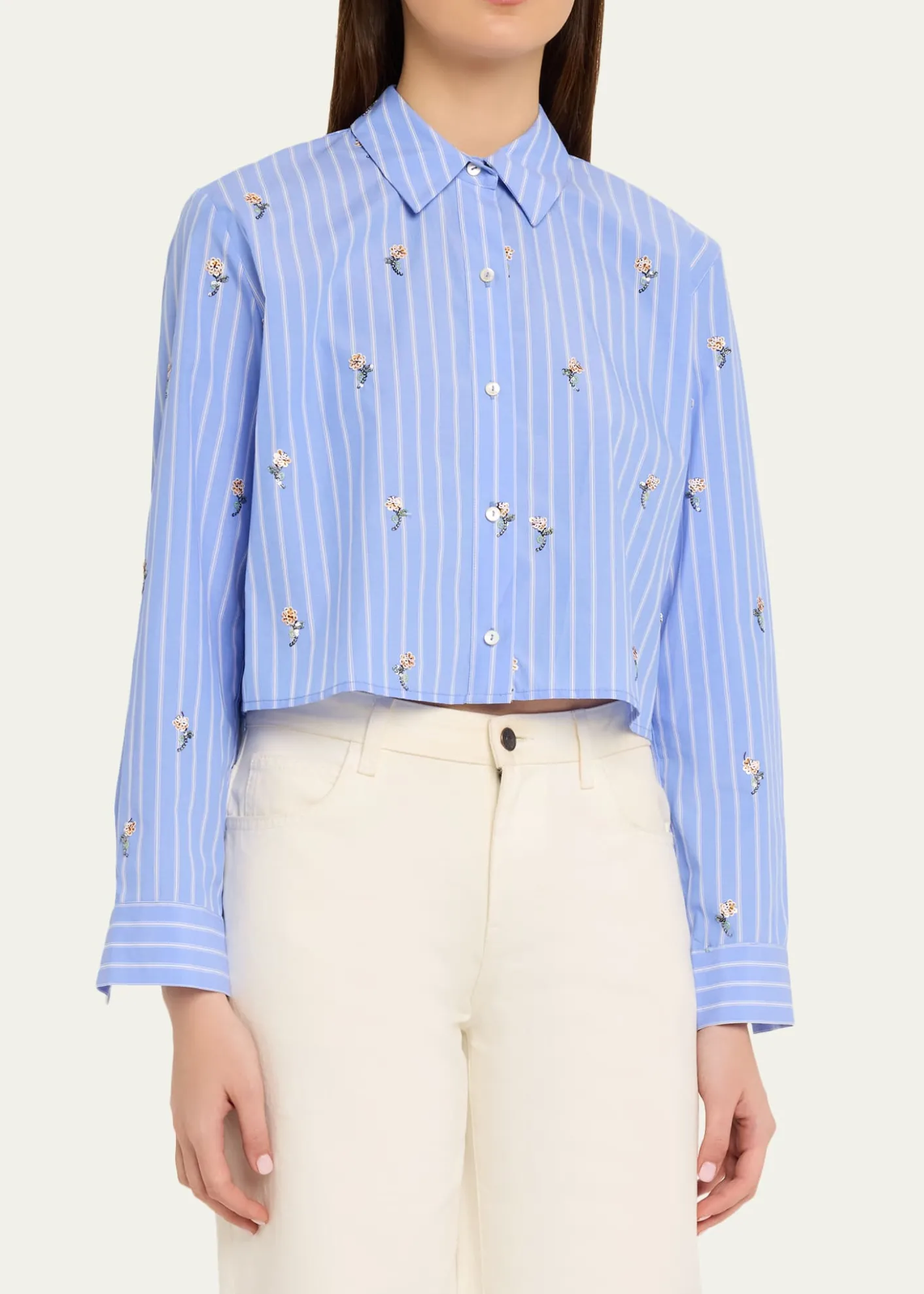 L'AgenceCosette Sequined Button-Front Crop Shirt