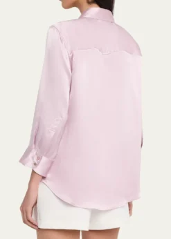 L'AgenceDani Silk Satin 3/4-Sleeve Button-Down Blouse