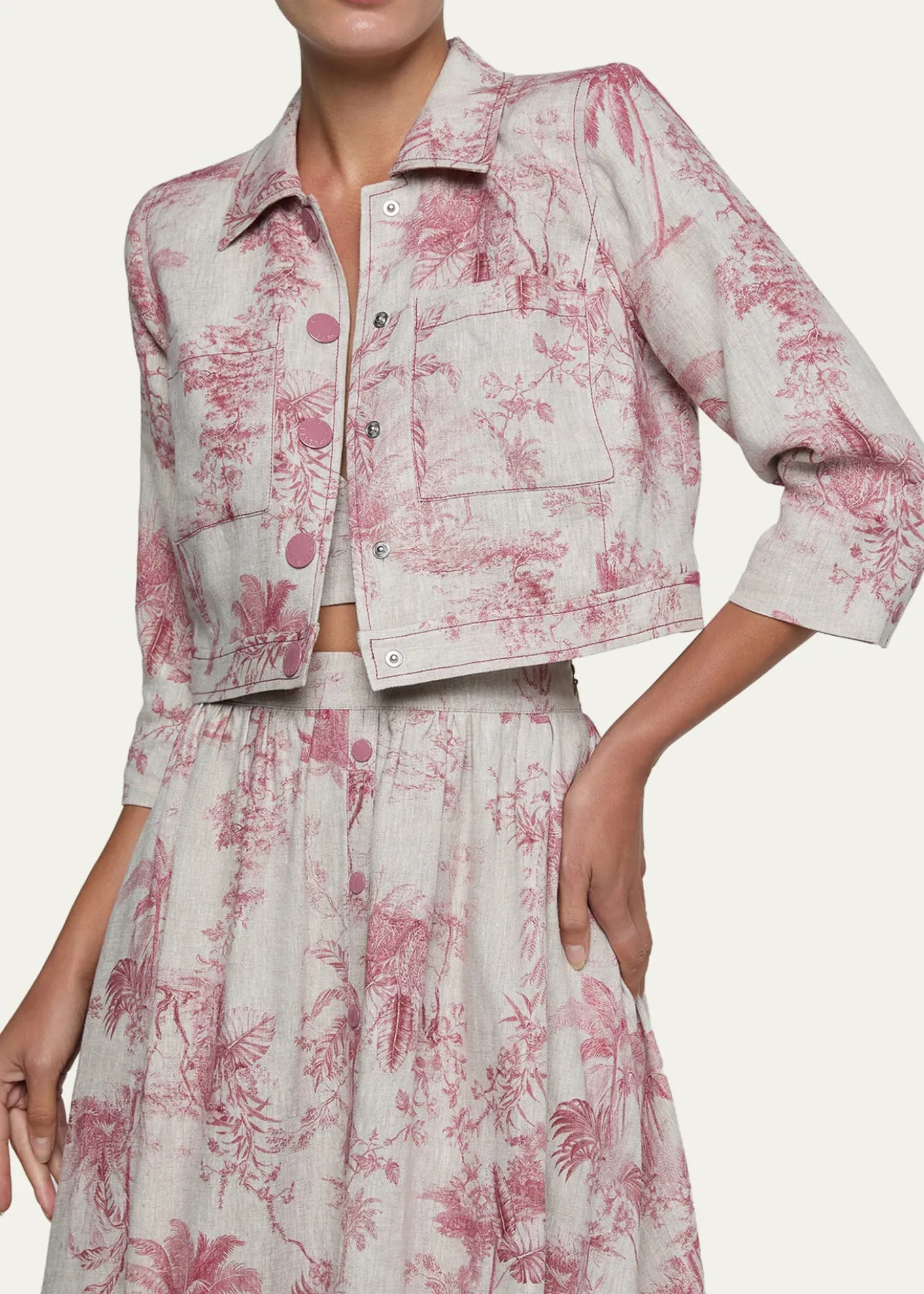 L'AgenceEda Cropped Etoile-Print Linen Jacket