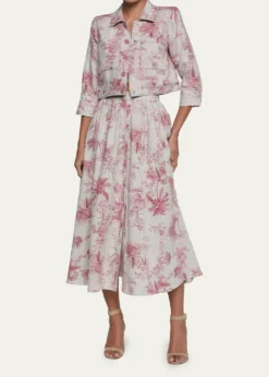 L'AgenceEda Cropped Etoile-Print Linen Jacket