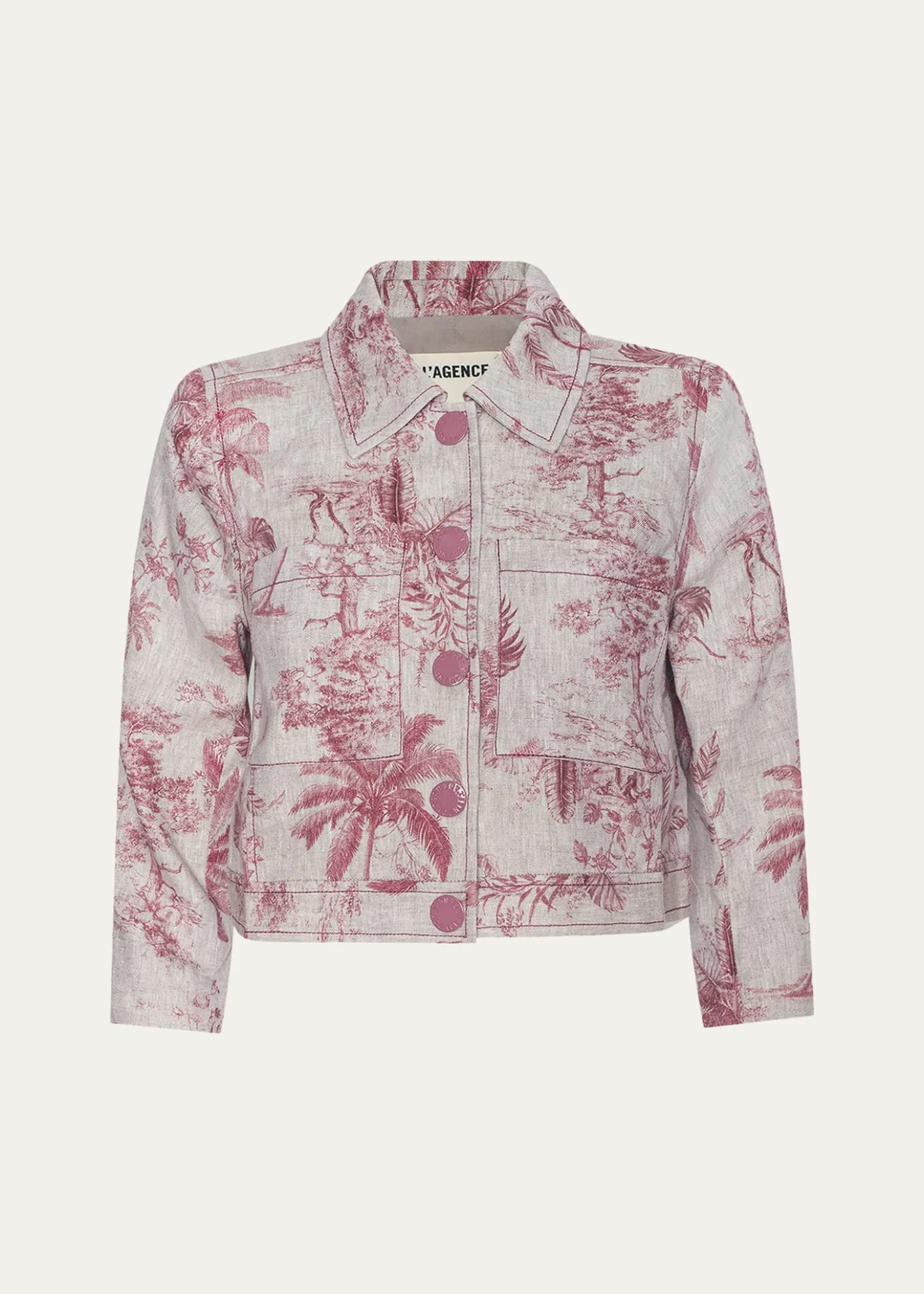 L'AgenceEda Cropped Etoile-Print Linen Jacket