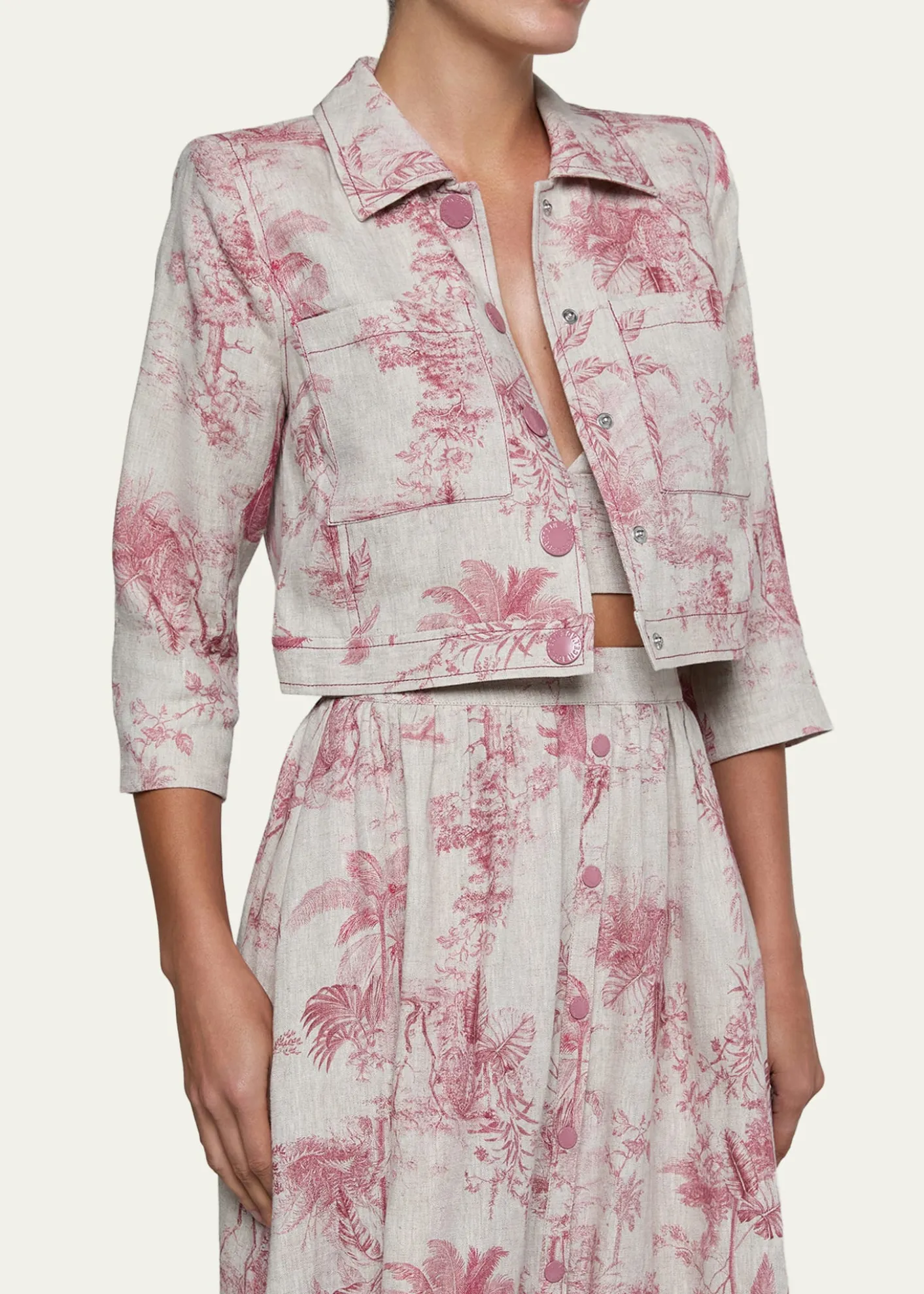 L'AgenceEda Cropped Etoile-Print Linen Jacket