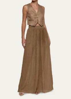 L'AgenceEthel Wide-Leg Crinkled Chiffon Pants