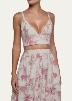 L'AgenceKaori Etoile-Print Linen Bralette Top