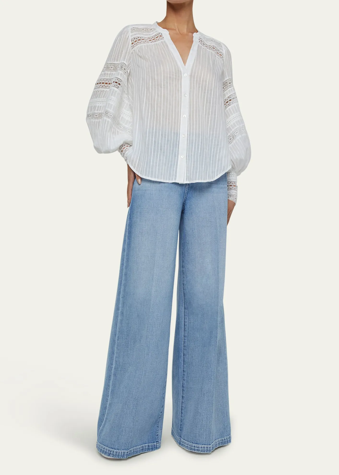 L'AgenceKiera Semi-Sheer Geometric-Trim Blouse