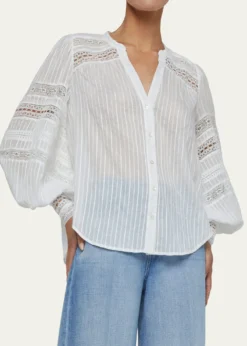 L'AgenceKiera Semi-Sheer Geometric-Trim Blouse