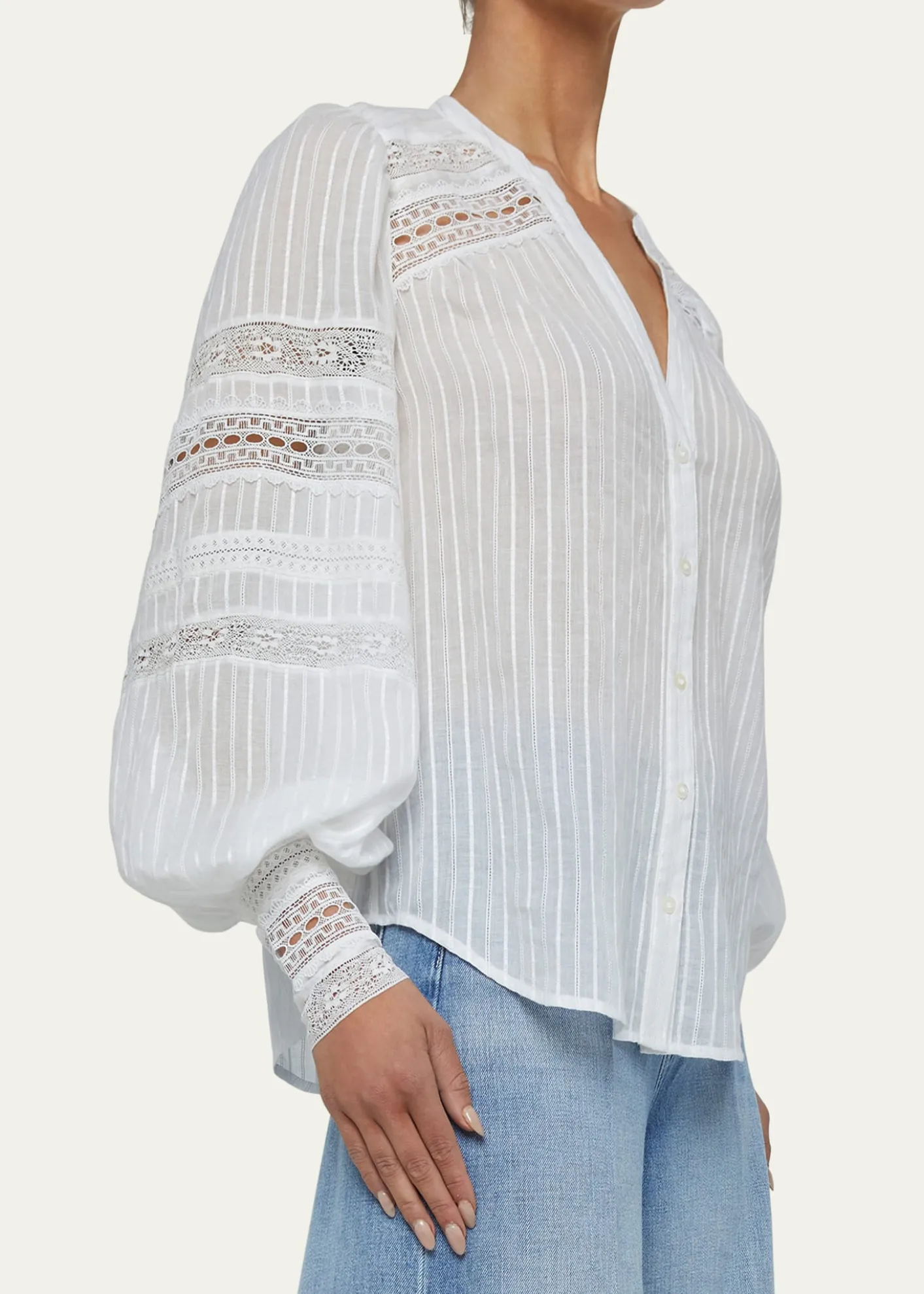 L'AgenceKiera Semi-Sheer Geometric-Trim Blouse