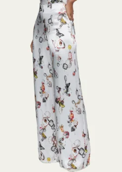 L'AgenceKimia Printed Satin Wide-Leg Pants