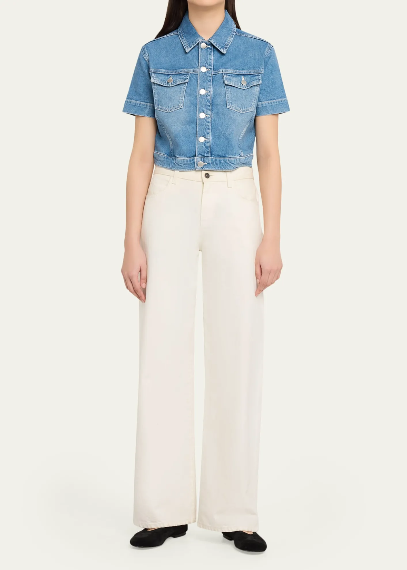 L'AgenceKirstie Cropped Short-Sleeve Denim Jacket