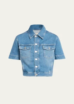 L'AgenceKirstie Cropped Short-Sleeve Denim Jacket