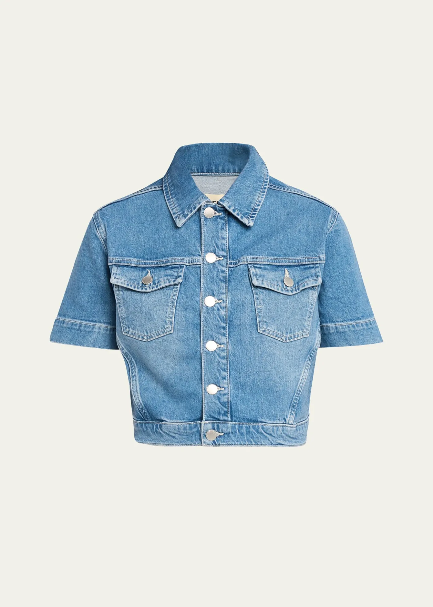 L'AgenceKirstie Cropped Short-Sleeve Denim Jacket
