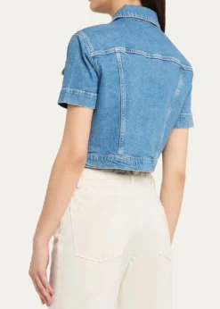 L'AgenceKirstie Cropped Short-Sleeve Denim Jacket