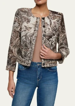 L'AgenceLian Collarless Tapestry Jacquard Jacket