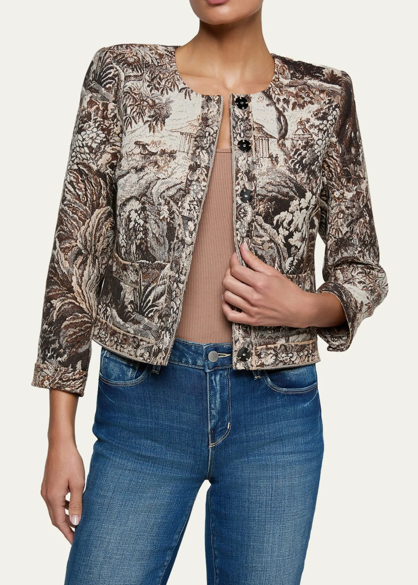 L'AgenceLian Collarless Tapestry Jacquard Jacket