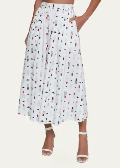 L'AgenceSeina Lipstick-Print Midi Skirt