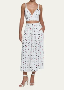L'AgenceSeina Lipstick-Print Midi Skirt