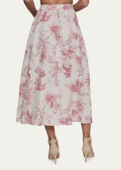 L'AgenceSeina Pleated Etoile-Print Linen Midi Skirt