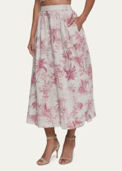 L'AgenceSeina Pleated Etoile-Print Linen Midi Skirt