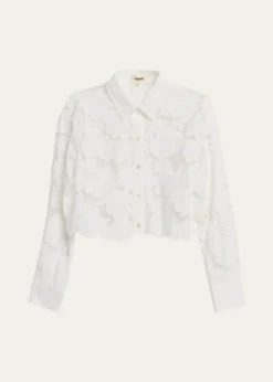 L'AgenceSeychelle Eyelet Embroidered Cropped Shirt