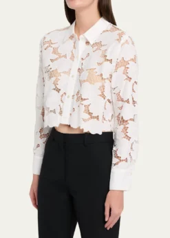L'AgenceSeychelle Eyelet Embroidered Cropped Shirt