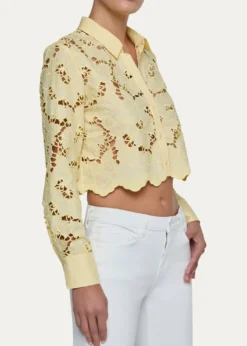 L'AgenceSeychelle Floral Eyelet-Embroidered Cropped Shirt