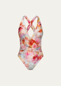 L'AgenceSoft Cloud Floral Lisa Plunge One-Piece Swimsuit