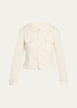 L'AgenceYarin Fringe-Trim Collarless Denim Jacket