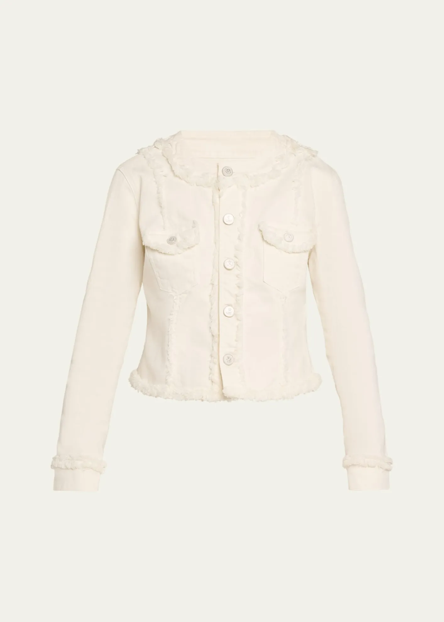 L'AgenceYarin Fringe-Trim Collarless Denim Jacket