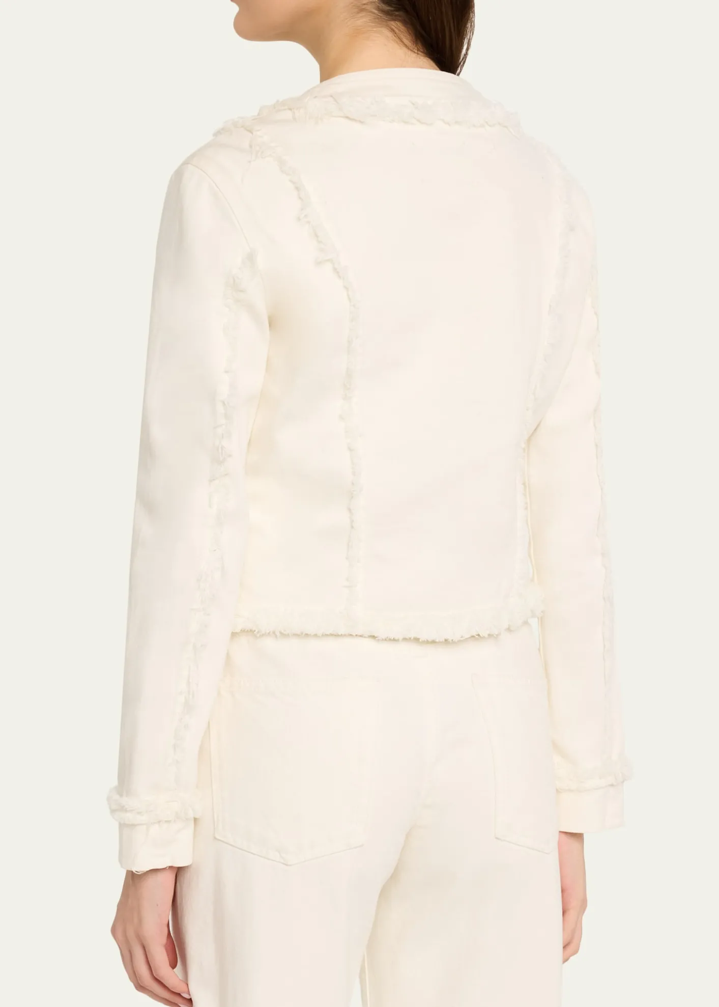 L'AgenceYarin Fringe-Trim Collarless Denim Jacket