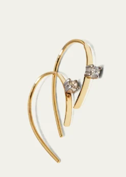 Lana14K Gold Mini Flat Hooked on Hoop Earrings with Diamonds, 15mm