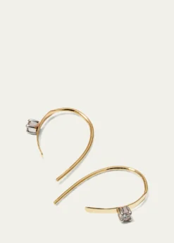 Lana14K Gold Mini Flat Hooked on Hoop Earrings with Diamonds, 15mm