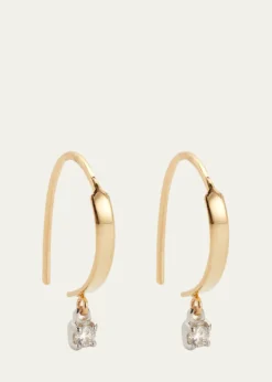 Lana14K Gold Mini Flat Hooked on Hoop Earrings with Dangle Diamonds