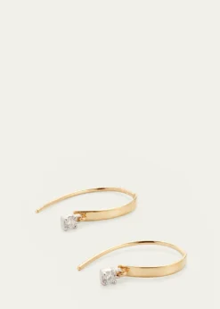 Lana14K Gold Mini Flat Hooked on Hoop Earrings with Dangle Diamonds