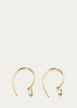 Lana14K Gold Mini Flat Hooked on Hoop Earrings with Dangle Diamonds