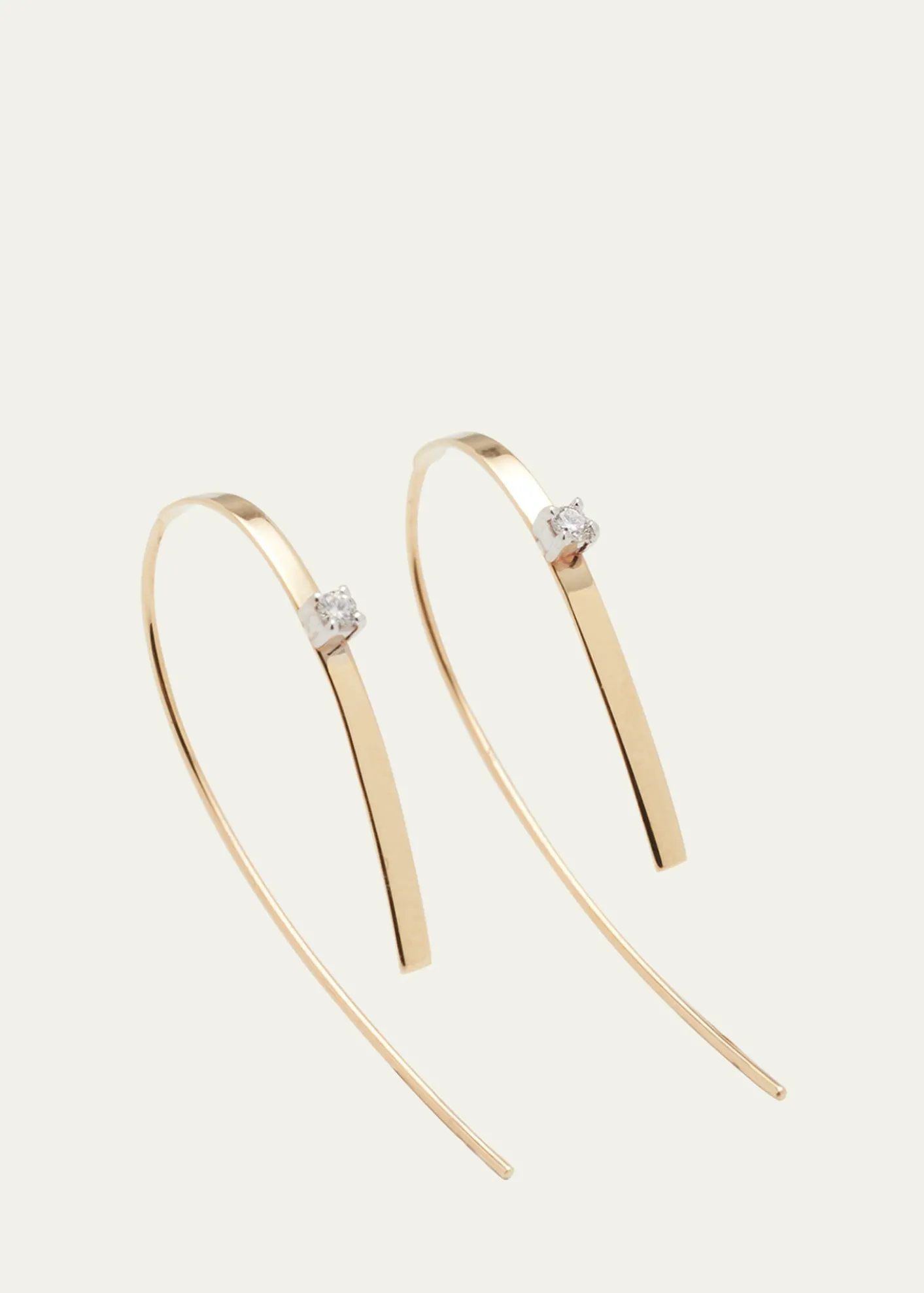Lana14K Gold Small Flat Forward Facing Hooked On Hoop Earrings with Diamonds
