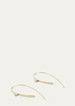 Lana14K Gold Small Flat Forward Facing Hooked On Hoop Earrings with Diamonds