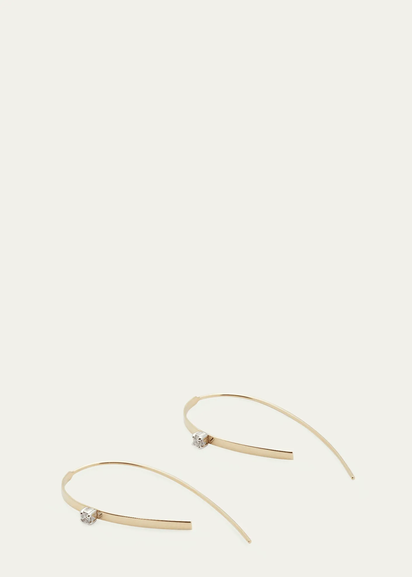 Lana14K Gold Small Flat Forward Facing Hooked On Hoop Earrings with Diamonds