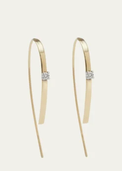 Lana14K Gold Small Flat Forward Facing Hooked On Hoop Earrings with Diamonds