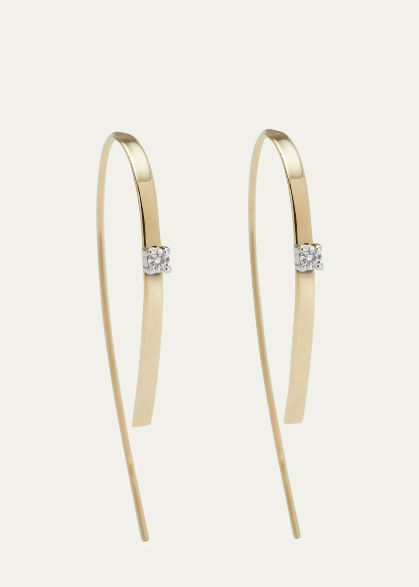 Lana14K Gold Small Flat Forward Facing Hooked On Hoop Earrings with Diamonds