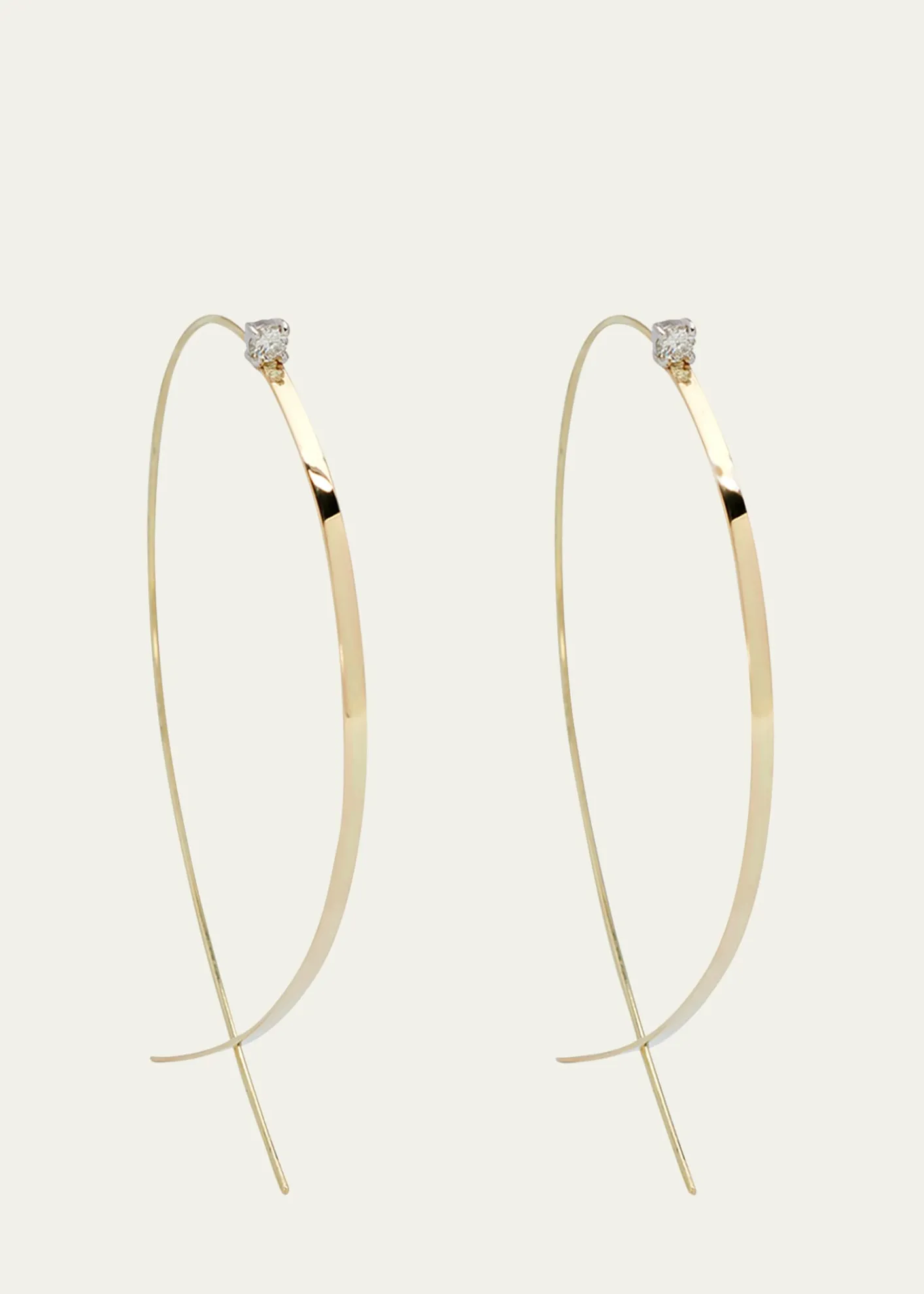 Lana14K Gold Solo Large Flat Upside Down Hoop Earrings with Diamonds, 60mm