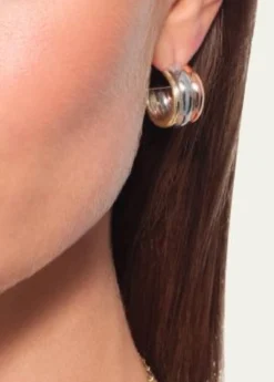 Lana14K Tri Gold Three-Row Bubble Huggies