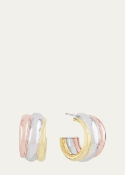 Lana14K Tri Gold Three-Row Bubble Huggies