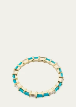 Lana14K Turquoise and Diamond Baguette Stackable Ring, Size 7