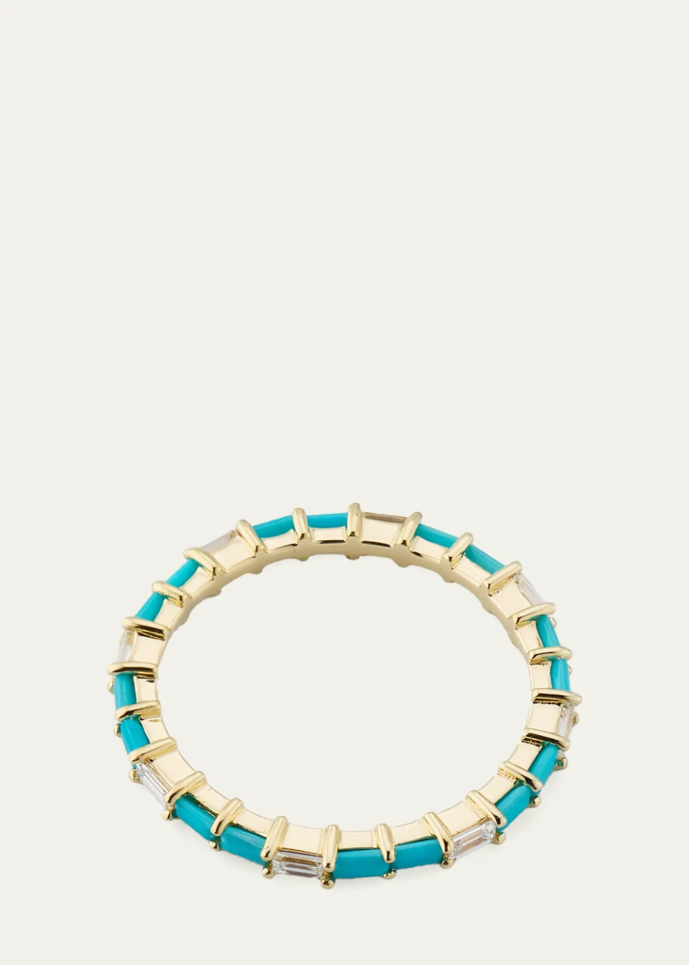 Lana14K Turquoise and Diamond Baguette Stackable Ring, Size 7