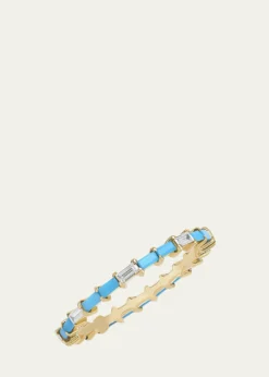Lana14K Turquoise and Diamond Baguette Stackable Ring, Size 7