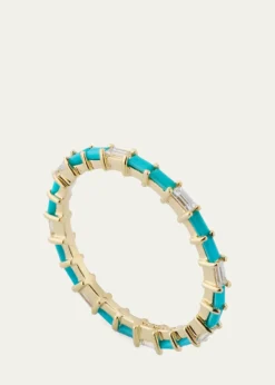 Lana14K Turquoise and Diamond Baguette Stackable Ring, Size 7