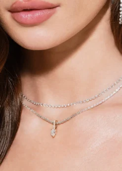 Lana14K White Gold Pear Diamond Tennis Necklace