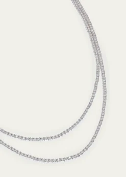 Lana14K White Gold Skinny Double Strand Diamond Tennis Necklace, 15"L