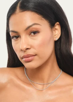Lana14K White Gold Skinny Double Strand Diamond Tennis Necklace, 15